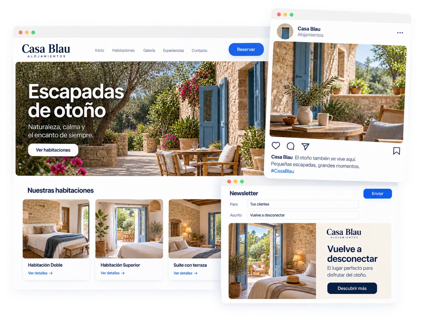 Campaña de Casa Blau con una publicación de redes sociales y una newsletter.