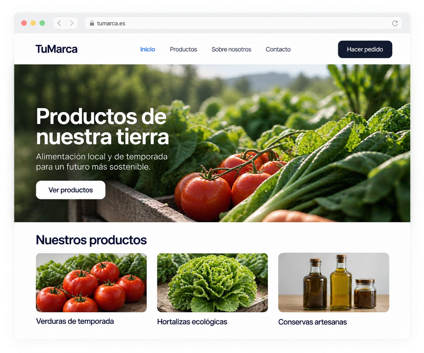 Maqueta de una web de productos locales con su catálogo y formulario de pedido.